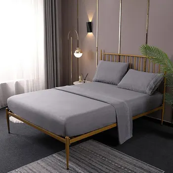 

Solid Bed Sheet Set Flat Sheet + Fitted Sheet + Pillowcase Queen King Size Mattress Protector Comfortable Embroidery Bedding Set