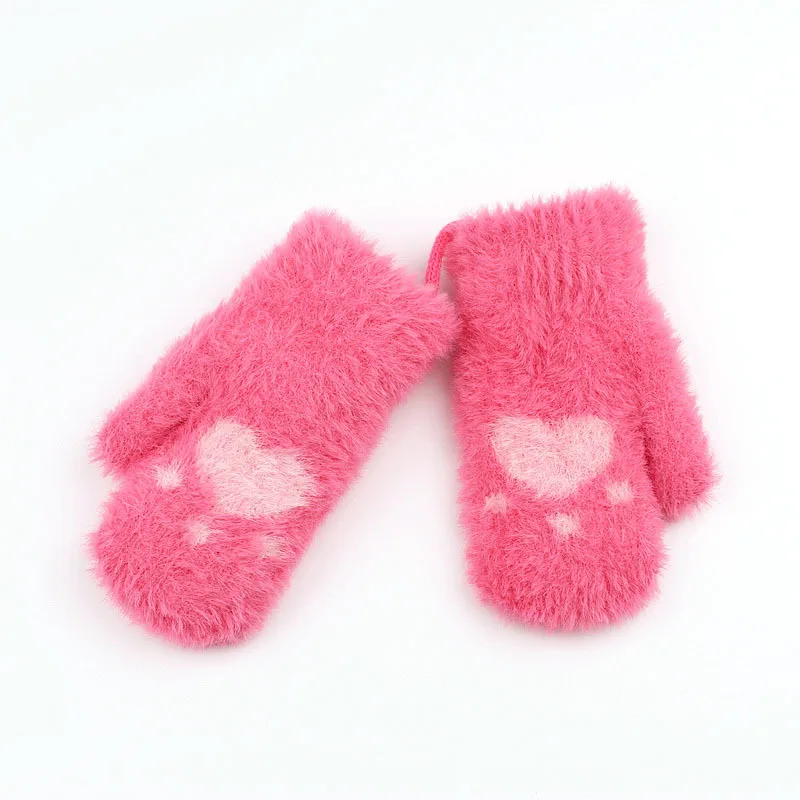 Зимние детские теплые вязаные меховые перчатки с принтом для мальчиков и девочек, рукавицы с бархатной подкладкой, теплые вязаные перчатки для вождения, Luvas De Inverno