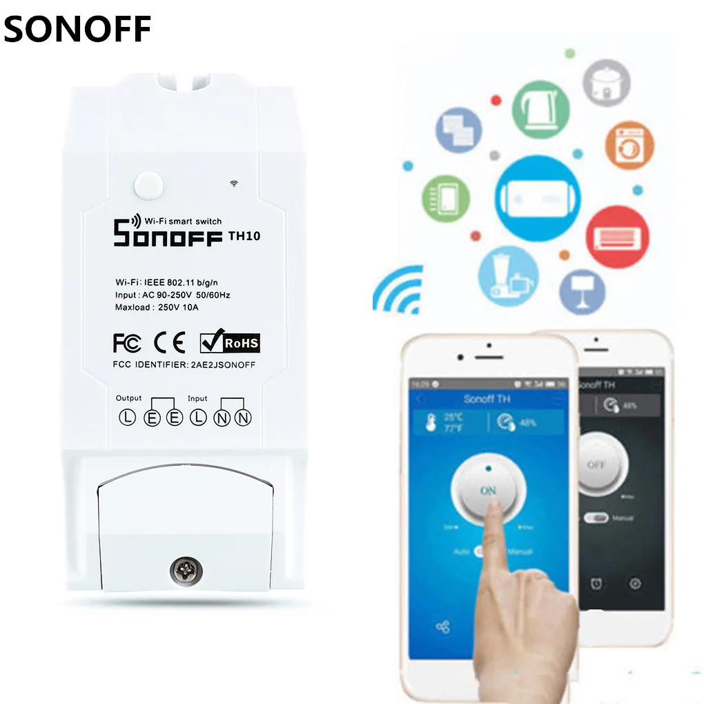 Новый умный Wifi контроллер Sonoff TH 10A/16A с датчиком температуры и водонепроницаемым