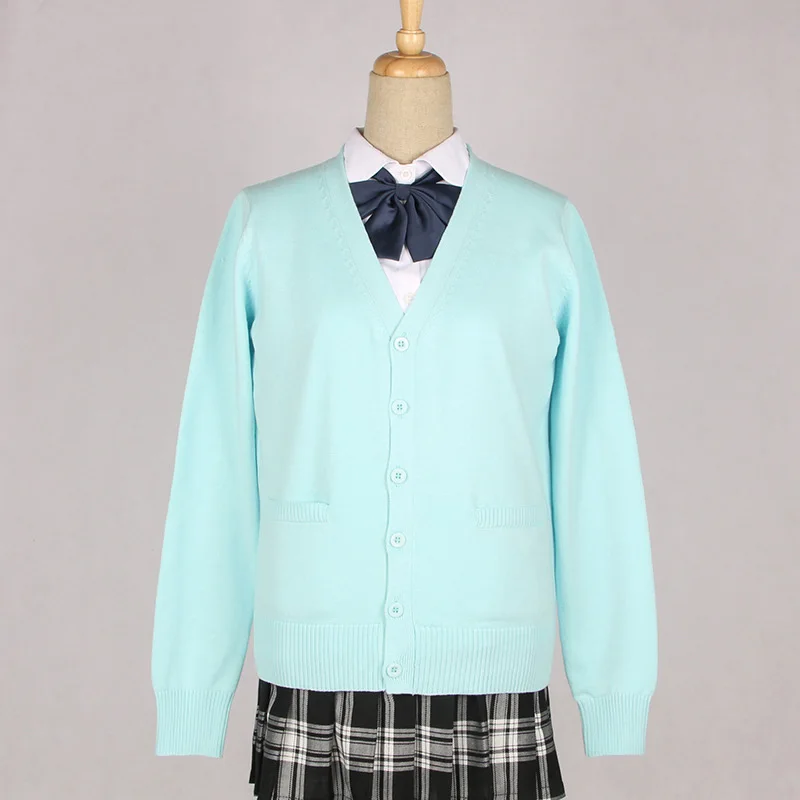 Light blue Школьная форма JK, свитер, пальто, аниме, косплей, костюмы и кардиган, верхняя одежда, свитер, 17 цветов, трикотажное пальто с длинными рукавами для девочек - Цвет: Light blue