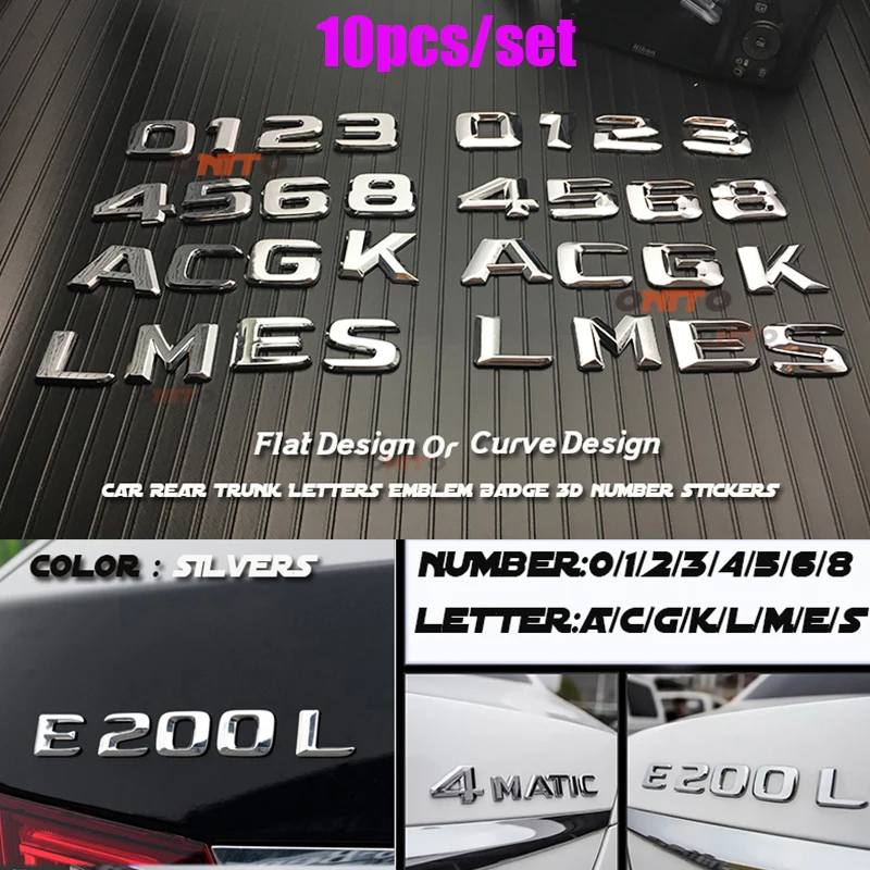 

10pcs Number Trunk Rear Emblem Badge Letters Sticker For Benz C CLK CLS Class S GL ML SLK GLK A B E W205 W213 GLA GLC W210