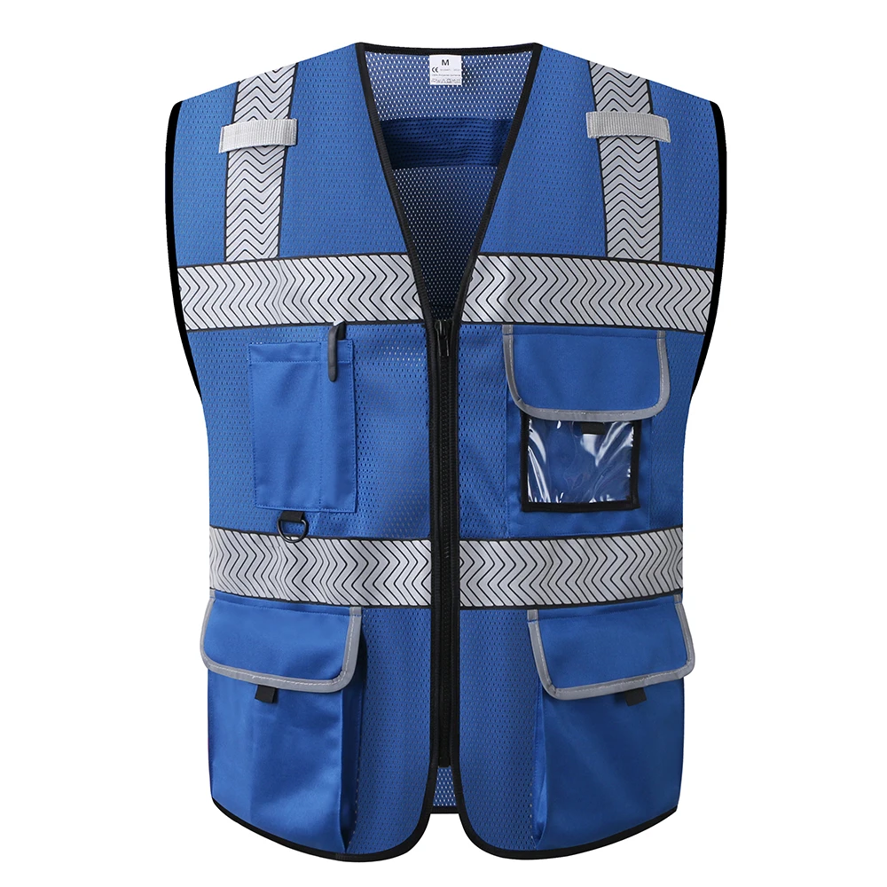Blue Surveyor's Safety Vest for Men Women Protective Workwear Hi Vis Work Vest With Pockets and Zipper Security