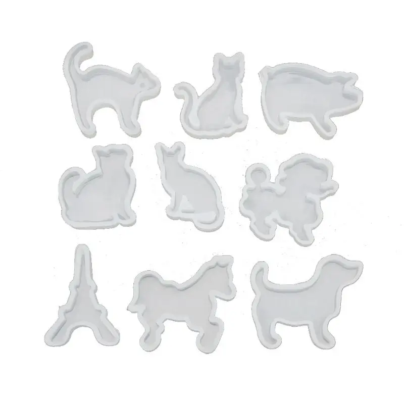 

9Pcs Animals Cat Dog Horse Pig Pendant Resin Silicone Molds Jewelry Making Tools