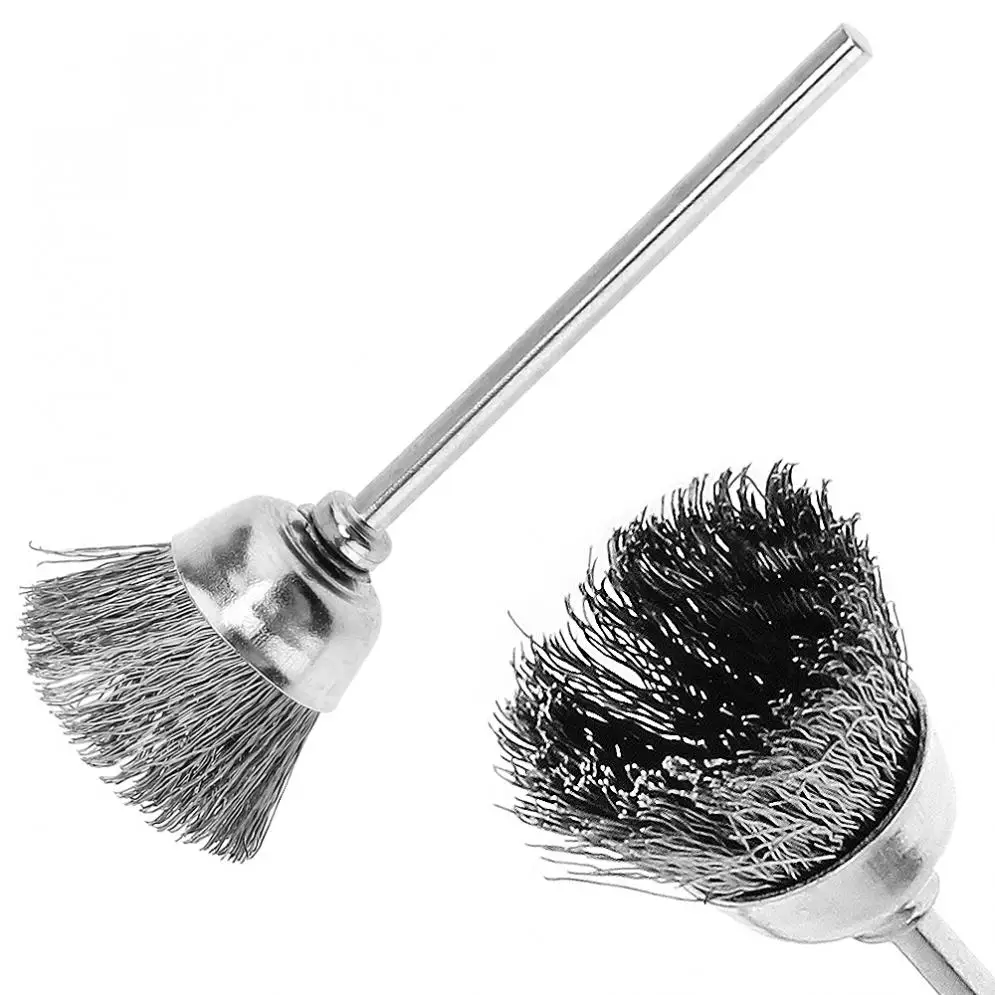 8mm Stainless Steel Wire Brush with Bowl-shape Head and 2.35mm Shank Tools Accessories for Metal-cleaning of Drill Tools