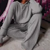 Women's ensemble of pyjamas knitted with hoods, trousers, long sleeve nightgown for autumn and winter for women