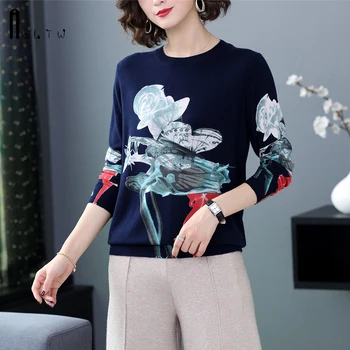 

ASLTW Print Sweater Women New Autumn Print Long Sleeve Pull Femme Plus Size Women Sweater Jumper Causal Pullover