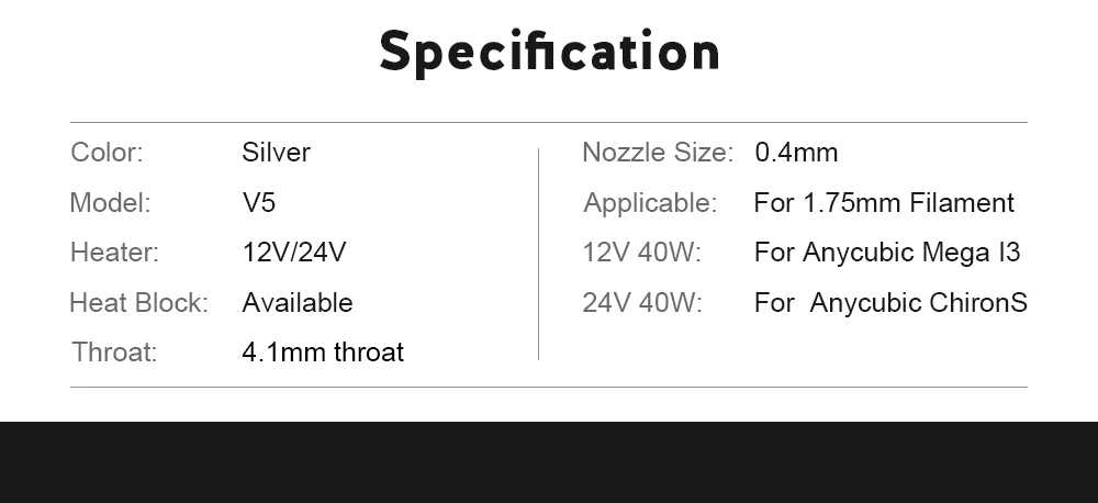 V5 J-head Hotend комплект для 1,75 мм нити E3D экструдер Bowden в V5 нагреватель Блок 12/24V для I3 Мега/Chiron 3D-принтеры Запчасти