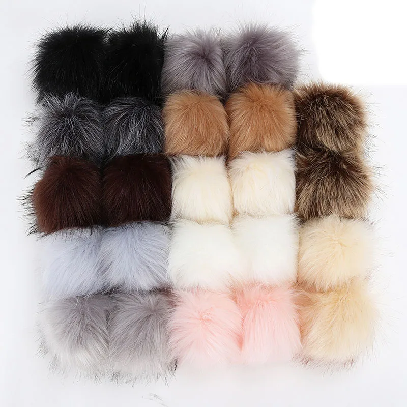 Wholesale 10cm Cute Beautiful Solid Color Faux Fox Fur Ball Pom Women Children Winter Hat Cap Beanies Fur Pompom Hot Sale