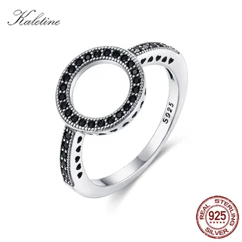 

KALETINE Radiant Heart Ring Sterling 925 Silver Rings Vintage Allure Black Cubic Zircons Wide Band Women Jewelry Gift KLTR072