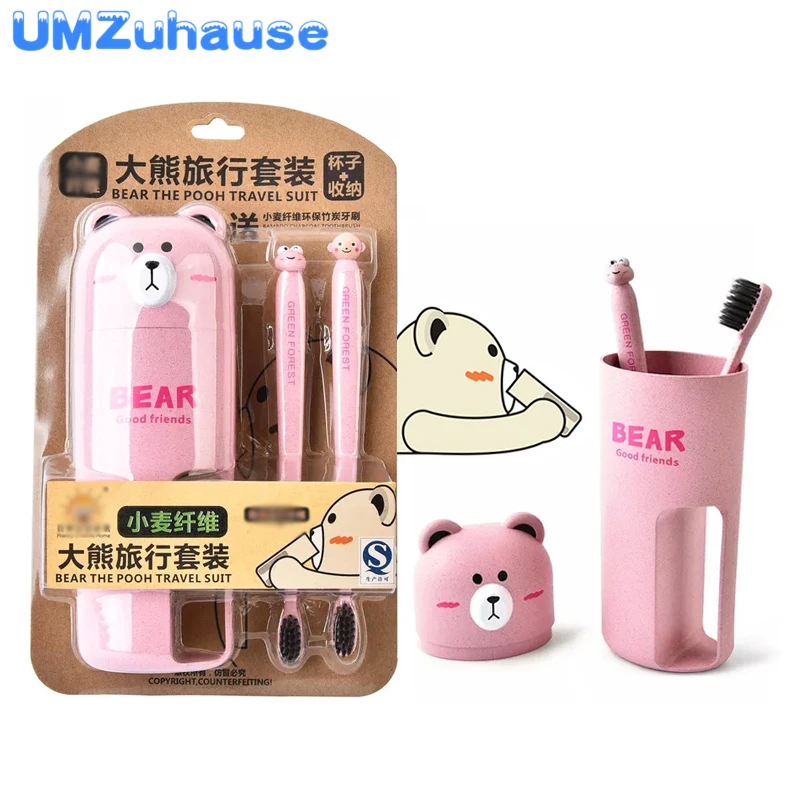 

Cute Bears Toothbrush Cups Portable Teeth Travel Storage Boxes Brush Washing Tooth Handle Bottle Case Home Bathroom Organization