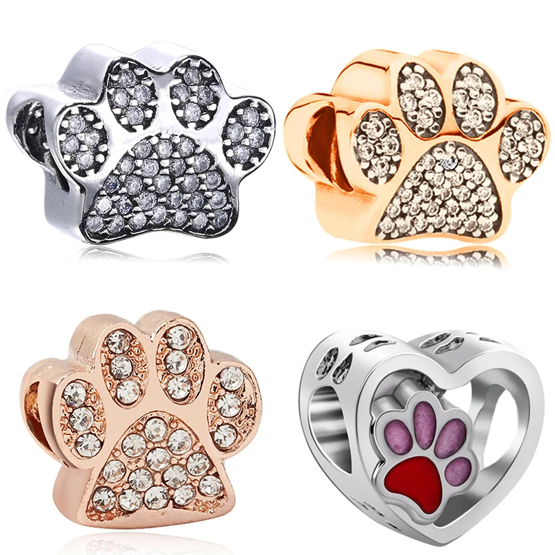 Charms para pulsera con forma de garra para accesorio Original de CZ, oro rosa, plata, Gato de Color, huella de de pata para fabricación de joyería DIY|cuentas| - AliExpress