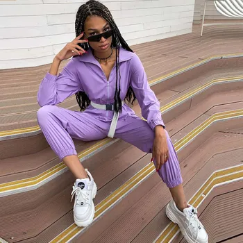 

2019 autumn winter women jumpsuit streetwear cargo pants overalls belt romper dropship one piece body festival clothing