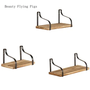 

3Pcs Iron wood decorative wall shelf storage rack organization kitchen children's room DIY wall decoration frame home decoration