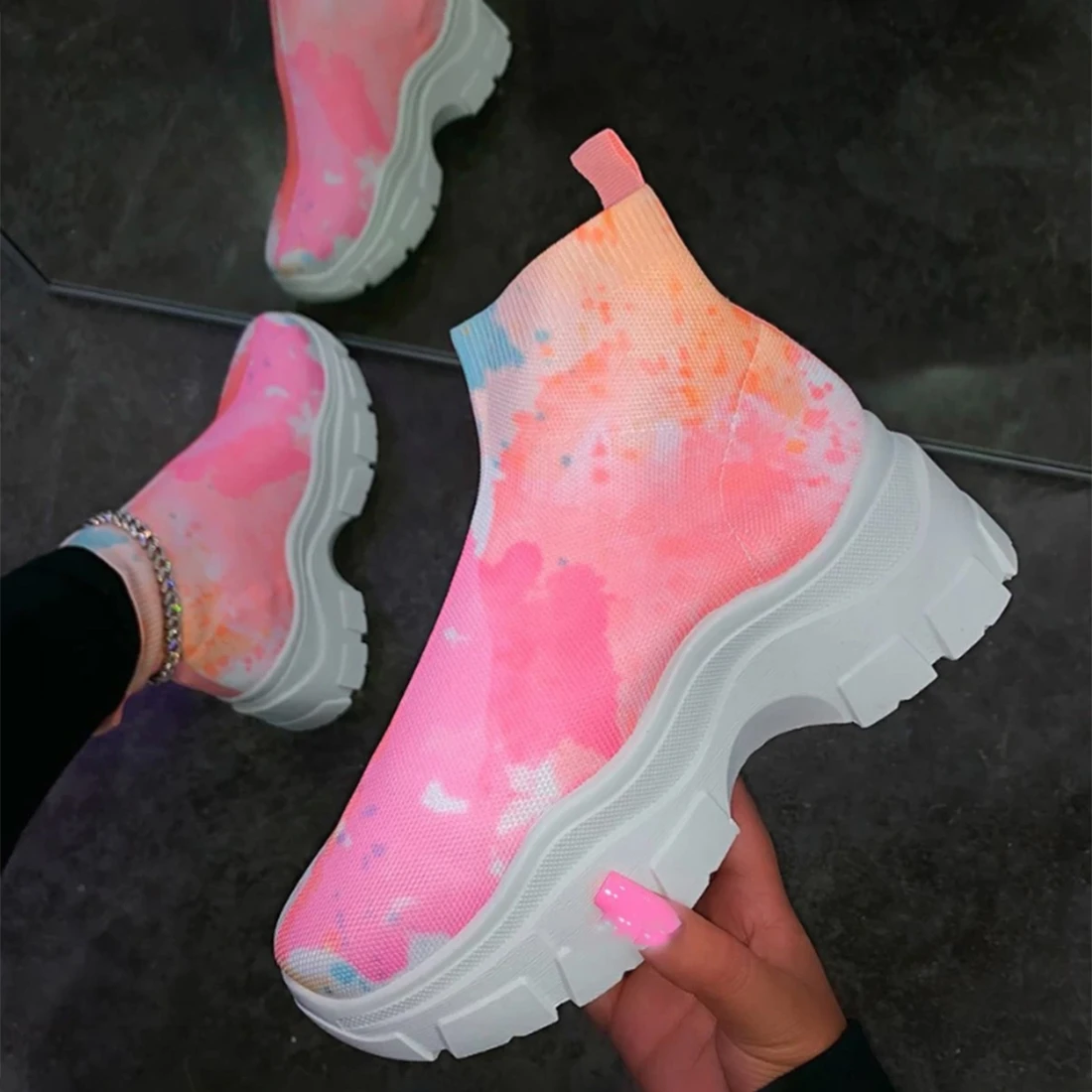 stretch high top sneakers