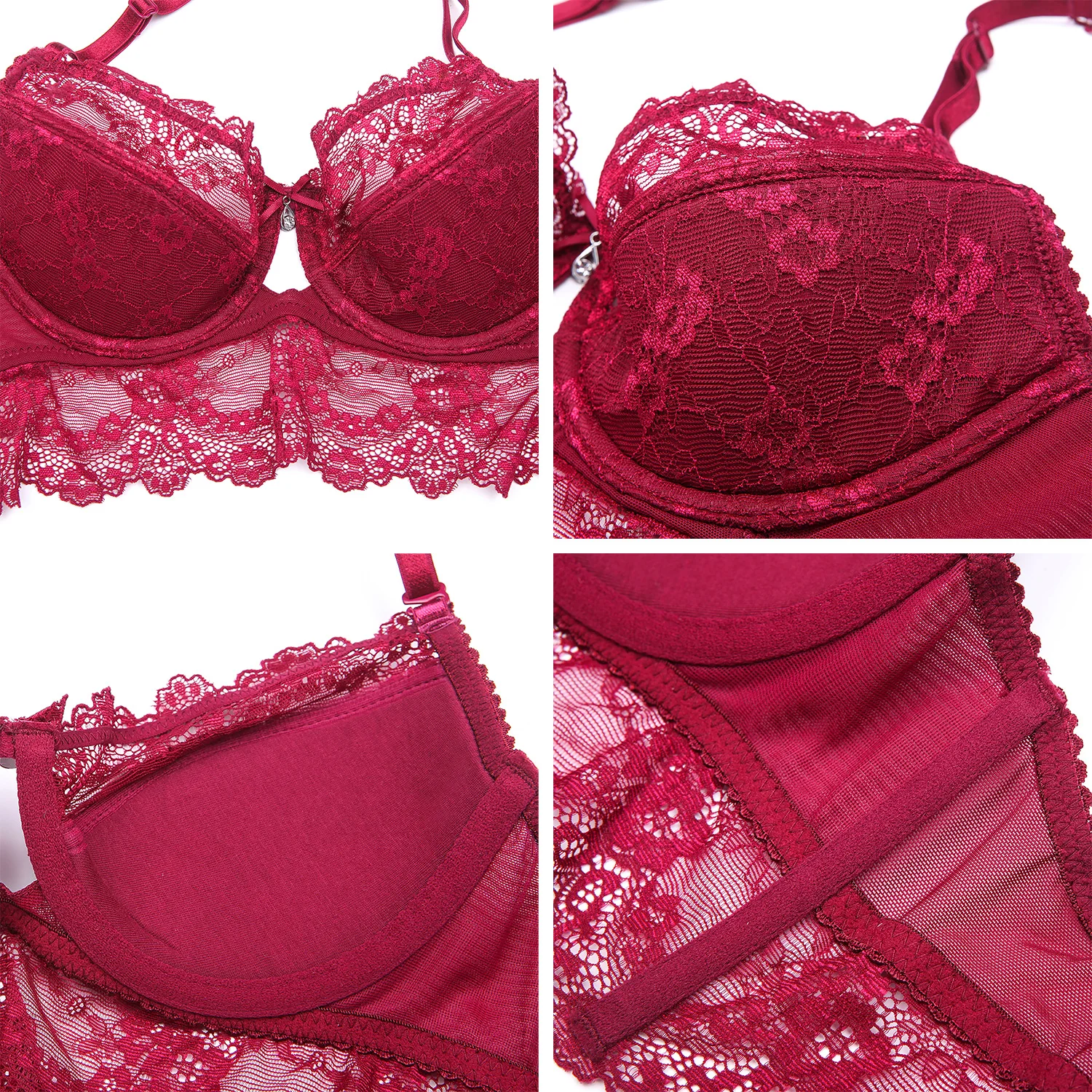 sexy bra panty set Sexy Lace Underwear Set Robe+Bra+ Panties+ Stockings +Y-line Straps + thong + garter 7 Piece For Lady bra and underwear set