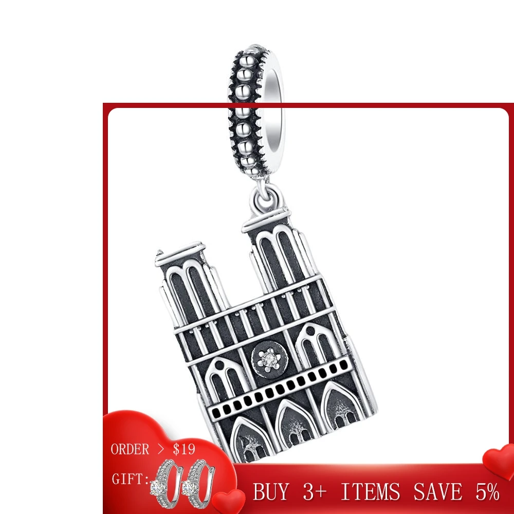 

CodeMonkey Travel Landmark of France Pendant Charm Silver 925 Original Notre Dame de Paris Vintage Charm Souvenirs Gifts CMC1328