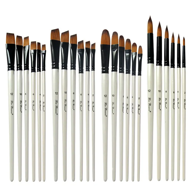 цена 6PCS/set wooden pole oil painting paint brush for oil painting gouache paint drawing artist graffiti special brush stationery