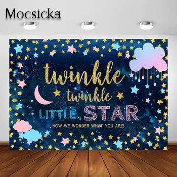 

Mocsicka Cloud Moon Glitter Little Star Gender Reveal Backdrop Pink or Blue Twinkle Twinkle Little Star Decorations Background