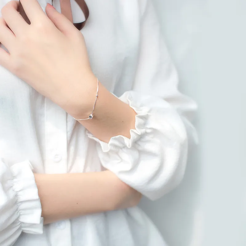 Подлинный 925 пробы Серебряный геометрический квадратный браслет цепочка Ювелирные украшения для женщин вечерние модные аксессуары подарок