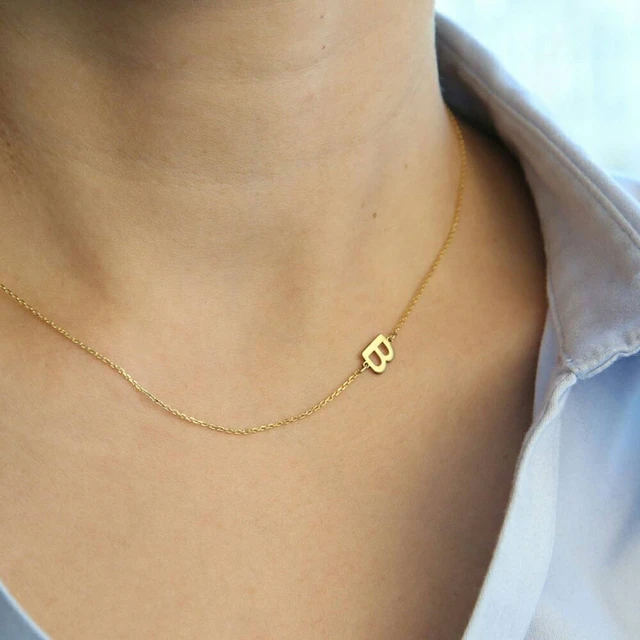 Stainless Steel) Sideways Initial Necklace in Rose Gold | Arva.co