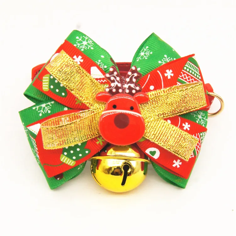 Christmas Holiday Pet Cat Dog Collar Bow Tie Adjustable Neck Strap Cat Dog Grooming Accessories Pet Product Supplies Christmas - Цвет: Elk gloden bell
