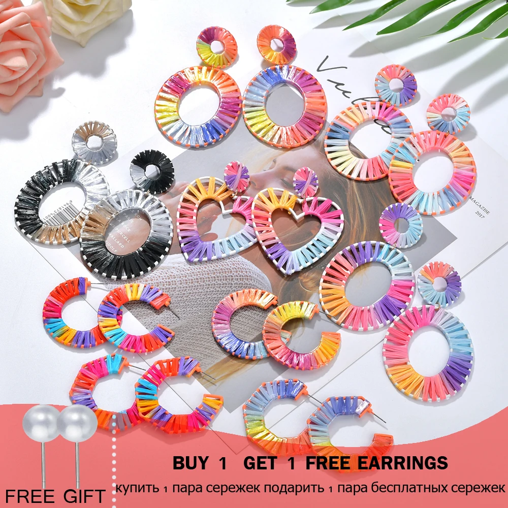 MESTILO необычные цветные модные ювелирные изделия Bijoux радужные цветные яркие серьги рафия большие овальные соломенные массивные серьги для лета ювелирные изделия