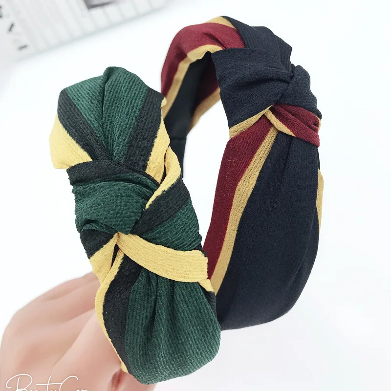 South Korea New Style Hair Bands Simple Versatile Stripes Cross Middle Knot Large Rims Bow Headband Hair Fixer Women's