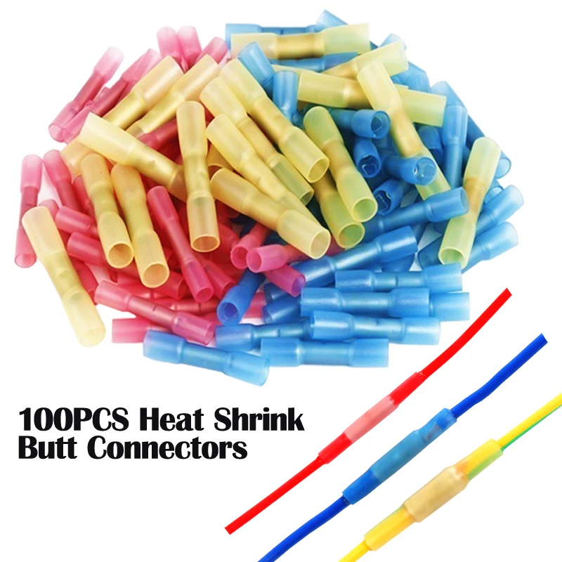 100Pcs Insulated Heat Shrink Butt Terminals 3 Sizes Electrical Wire Crimp Cable Connectors For 22-10 AWG | Обустройство дома