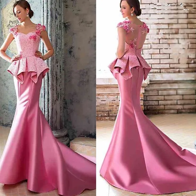 Изготовленные на заказ 2021 боди милое платье с рукавом-крылышком розовое вечернее платье русалки с цветочной аппликацией баской кружевные платья на заказ для выпускного вечера
