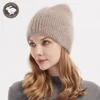Angora Rabbit Fur Hat for Women Winter Warm Fur Knit Beanie Hats with Cat Ears for Girls 1