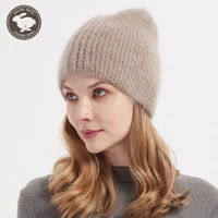 Angora Rabbit Fur Hat for Women Winter Warm Fur Knit Beanie Hats with Cat Ears for Girls 1