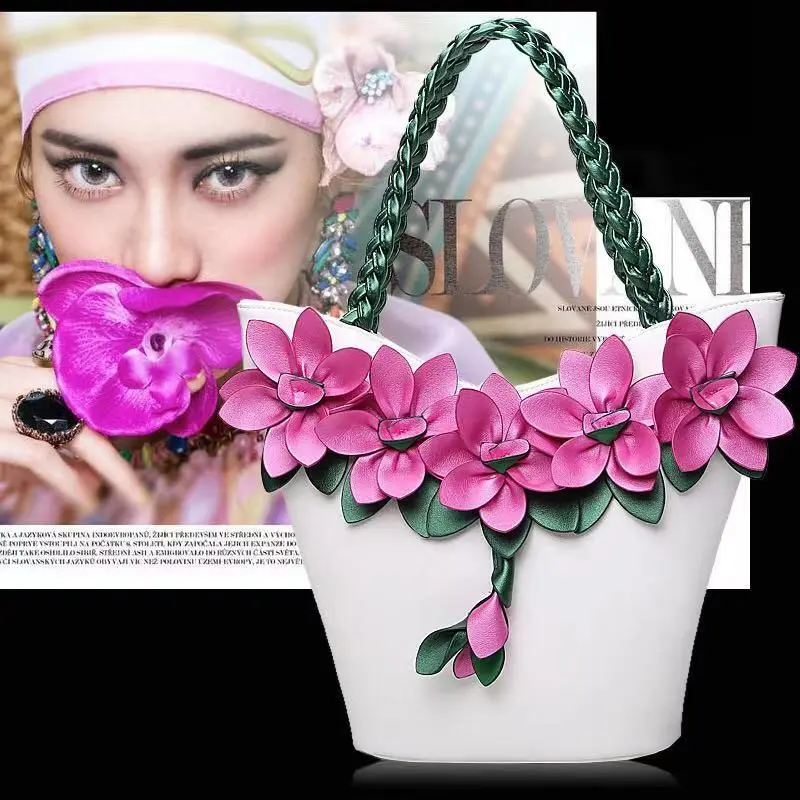 

Fashion women's flower handbags new handbags quality real leather fresh women's bag square flower flower shoulder bag