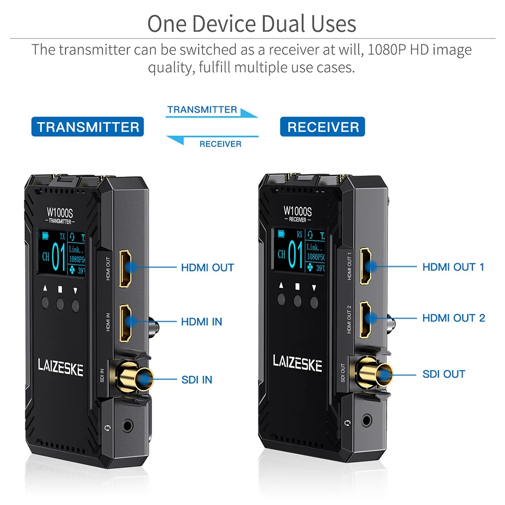 FEELWORLD W1000S Wireless Video Transmission System 1080P HD 1000FT Dual HDMI + SDI Input And Output Full Duplex Intercom
