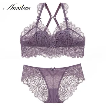 

Annilove Sexy Lace Women Bra Set Ultrathin Breathable Bra Top Transparent Lace Underwear Panty Set Female Intimates