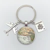 World Map Keychain Travel Exploring Glass Dome Cabachon Aircraft Charm Pendant Keychain Men's and Women's Gift Jewelry Keychain. ► Photo 2/6
