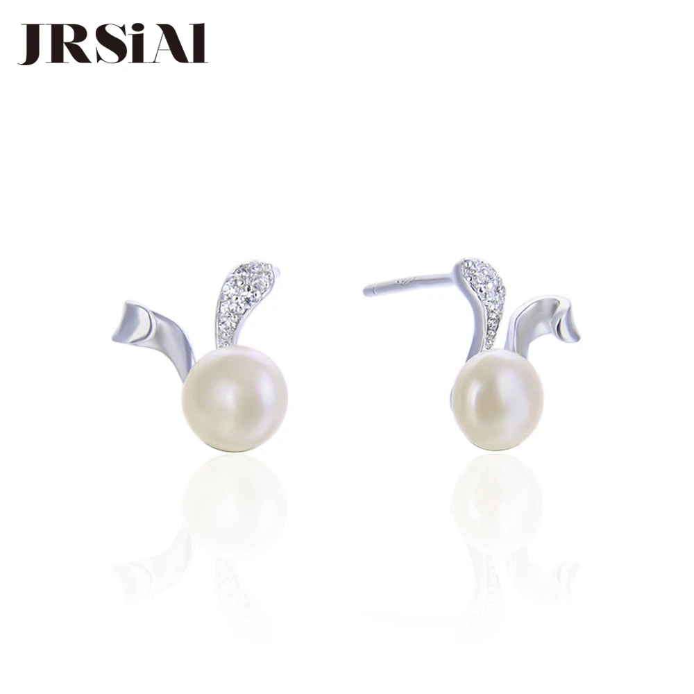 

JRSIAL 925 Sterling Silver Jewelry Freshwater Pearl Earrings Cute Bunny Round Beads Earrings Simple Earrings Wholesale