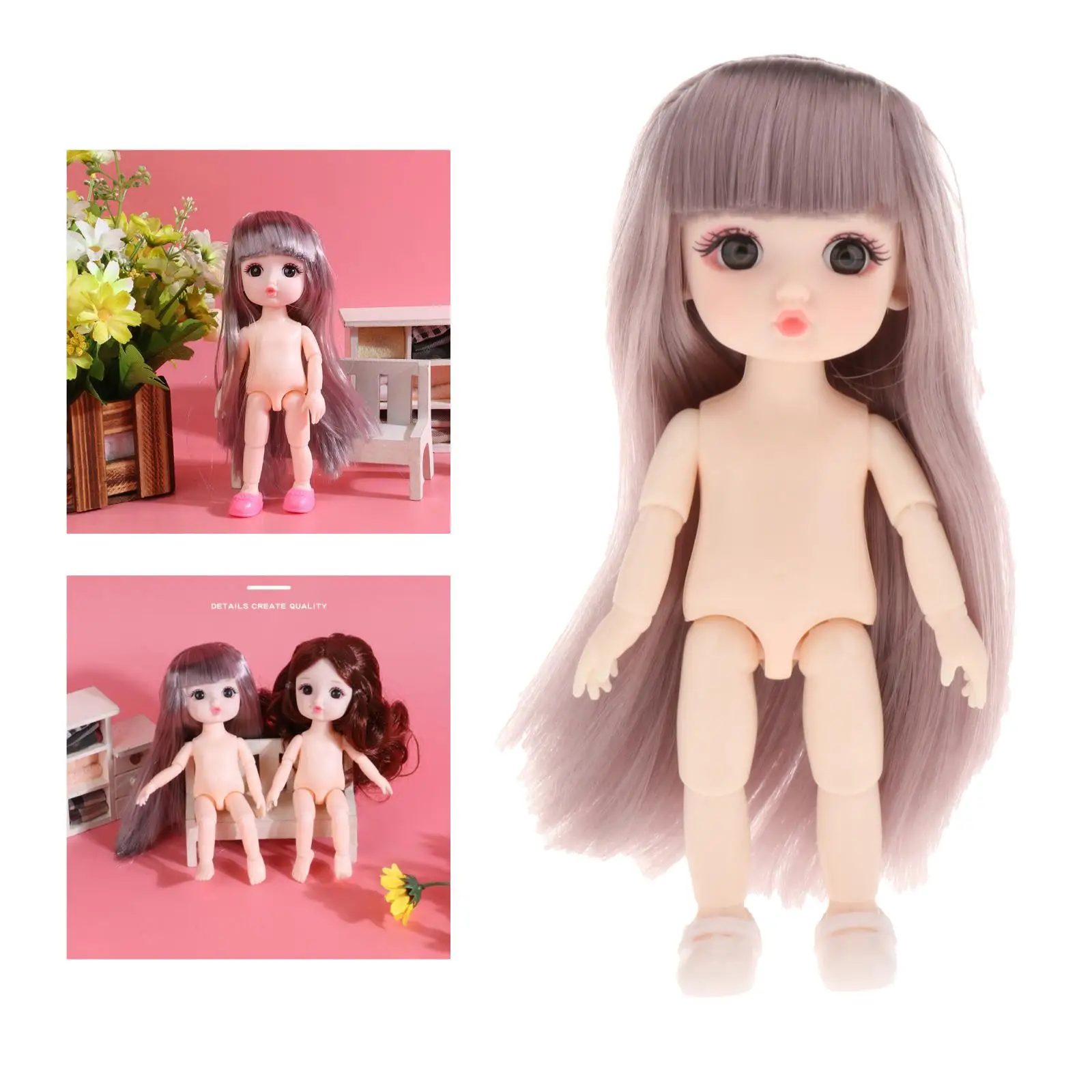 Cute 1/12 Mini BJD Dolls Naked Girl  Body 3D Eyes Toy For Girls Kids