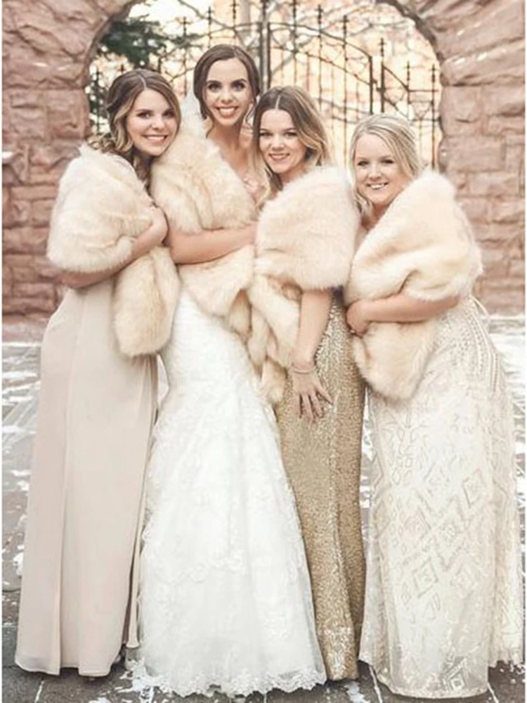 Real Champagne Fur Shawl Wedding Wrap 