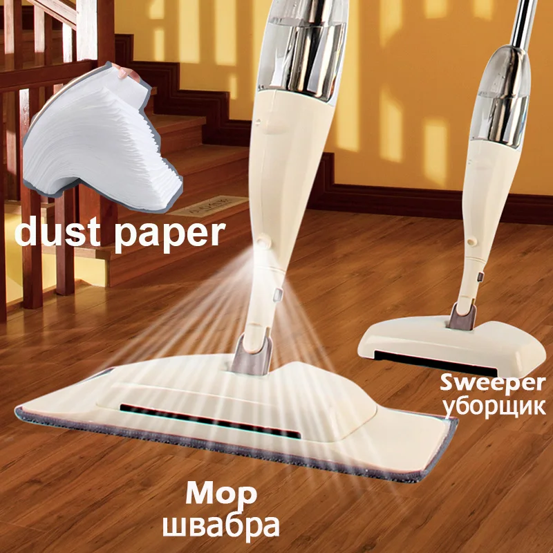 

4 In 1 Magic Spray Mop Broom Set Dust Paper Wooden Floor Lazy Mops Sweeper Cleaning Tool Household with Reusable Microfiber Pads