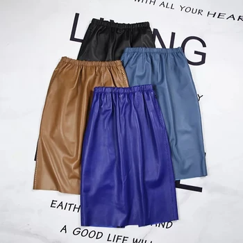 

Long Skirt Natural Sheepskin Genuine Leather 2020 Fashion Female Design A Real Slim Skirt