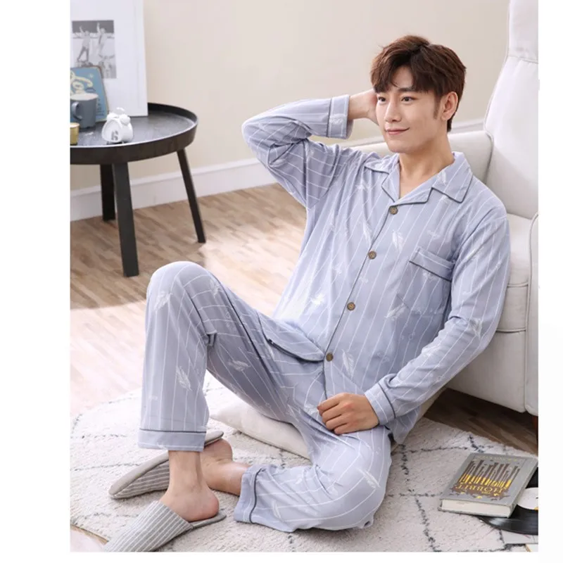 Men's Long Sleeve Spring Cotton Nightwear Little Bird Plaid Turn-down Collar Men Pajama Sets Plus Size Pajamas Suits L-3XL Men's Long Sleeve Spring Cotton Nightwear Little Bird Plaid Turn-down Collar Men Pajama Sets Plus Size Pajamas Suits L-3XL