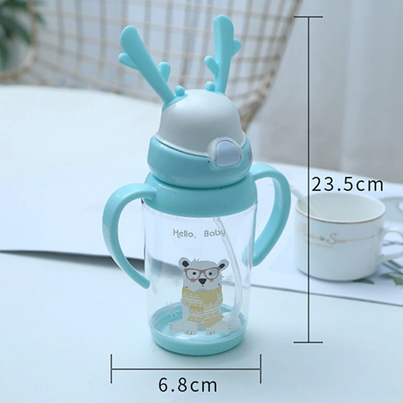 Детская школьная соломенная бутылка для питьевой воды с изображением животных из мультфильмов, чашка с ручками и плечевым ремнем