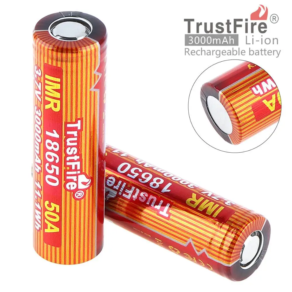 

Wholesale TrustFire IMR 18650 50A 3.7V 3000mAh 11.1Wh Li-ion Rechargeable Battery with Safety Relief Valve for LED Flashlights