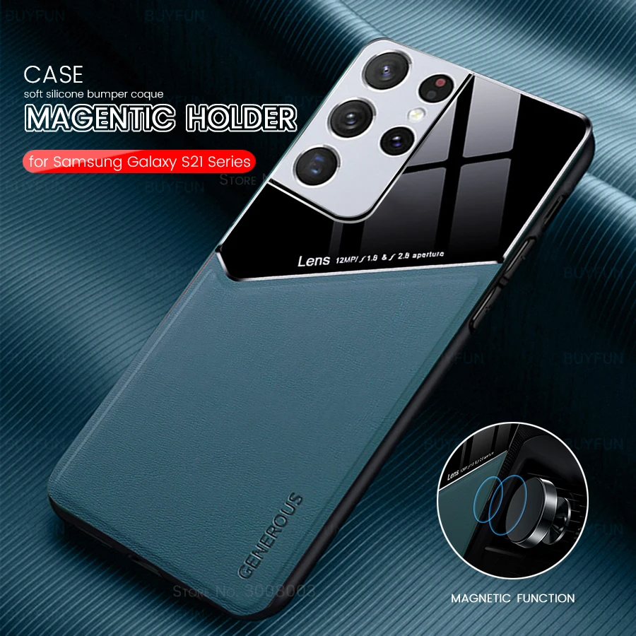 s21 ultra case pc leather texture car magnetic holder back cover for samsung galaxy s