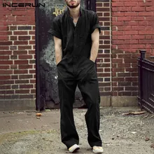 INCERUN, мужской комбинезон, однотонные брюки кэжуал, джоггеры, уличная одежда,, свободный короткий рукав, модные мужские комбинезоны, Карго, комбинезоны, S-5XL 7