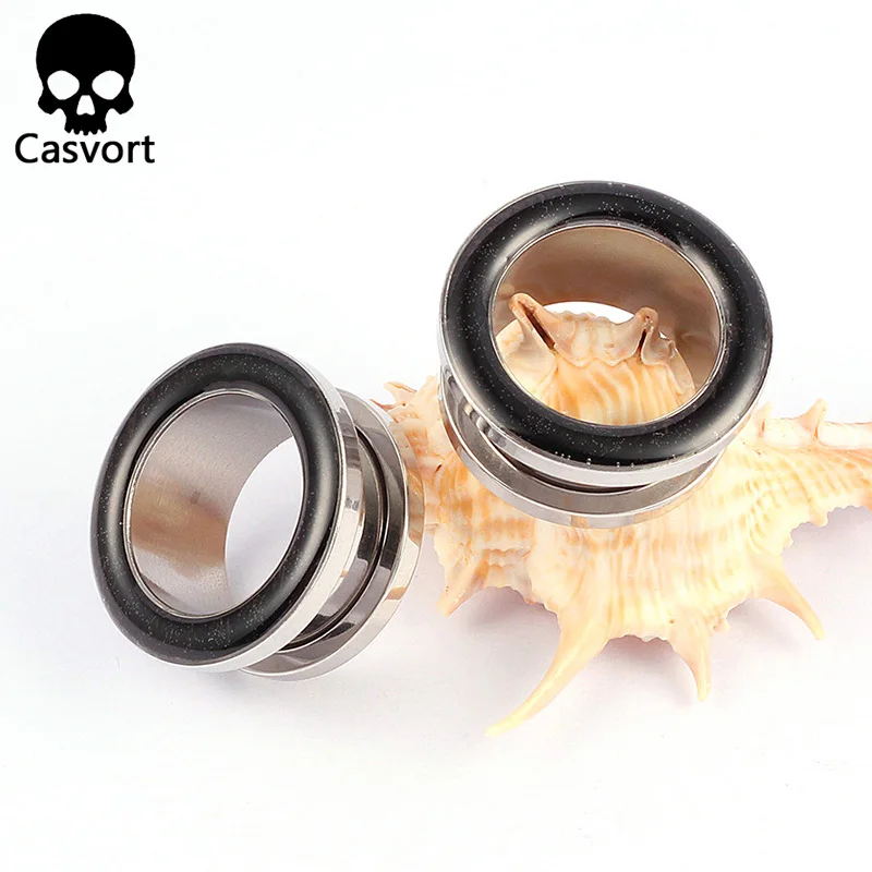 Casvort 2 шт 316L из нержавеющей стали винт тонкие туннели Флуоресцентный цвет диаметры для ушей пирсинг тела ювелирные серьги расширитель - Окраска металла: black