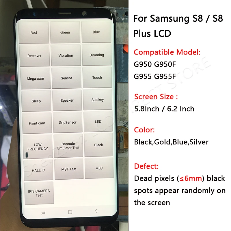 

ORIGINAL AMOLED S8 LCD with frame For SAMSUNG Galaxy S8 G950 G950F Display S8 Plus G955 G955F Touch Screen with Black dot