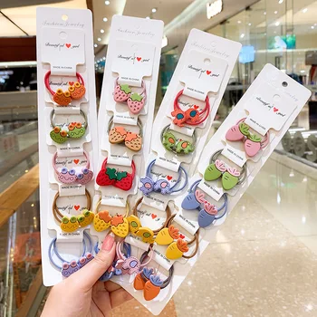 

5 Pair Korean Children Cute Cartoon Fruit Rubber Band Hair Rope for Sweet Girl Princess Fashion Ponytail Hair Accessories