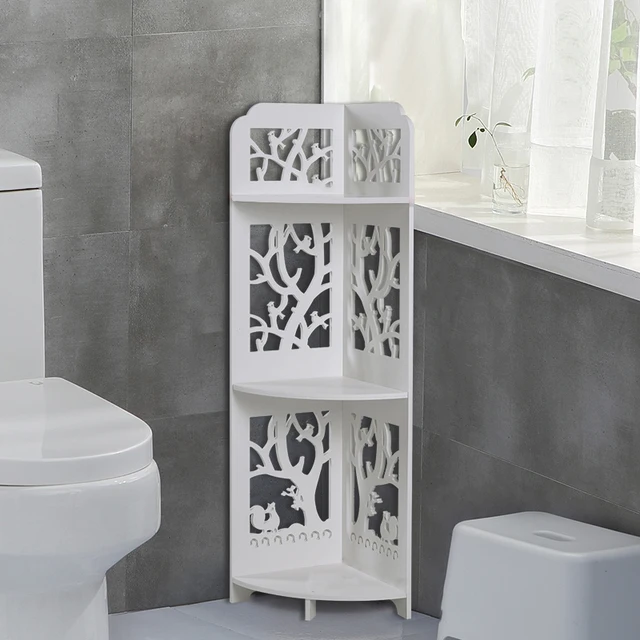 $US $27.87  Bathroom Shelf Floor-standing Triangular Floor-to-ceiling Toilet Cubicle Vanity Storage Rack Narrow