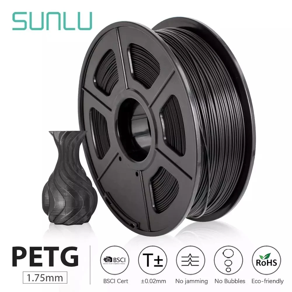 Sunlu Petg 3D Printer Filament 1.75Mm Dooling Gift Materiaal Hot Koop Zwart Petg 3D Filament Verbruiksartikelen 1Kg/2.2LBS